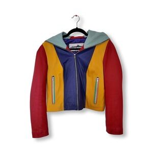 90s style multi color leather jacket 100% leather size medium